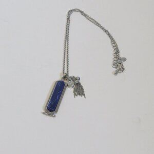 Lia Sophia Dark Blue & Silvertone Necklace Chambray & Crystal Faux Lapis